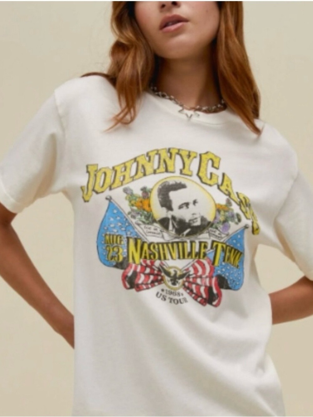 Vintage-Style Cream Graphic Band T-Shirt - Johnny Cash-Daydreamer